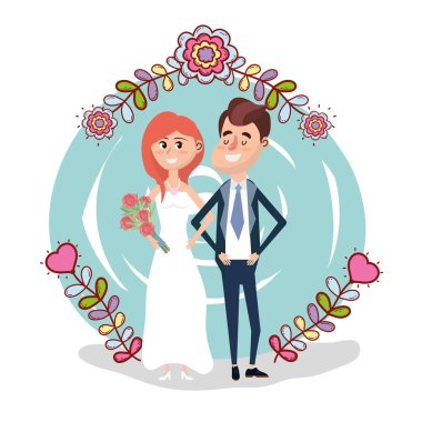 Sadece evli düğün çift kart tasarım vektör çizim grafik tasarım