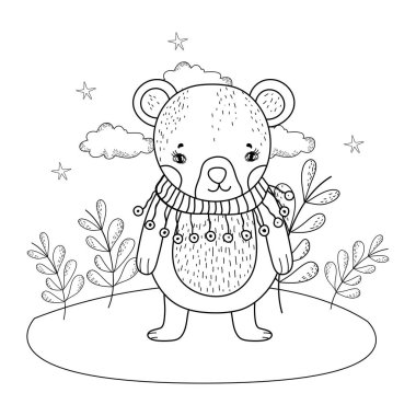 sevimli küçük ayı eşarp kamp vektör çizim tasarım ile