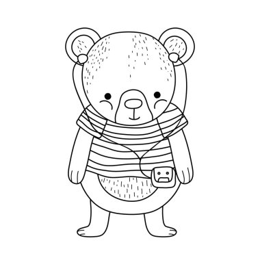 sevimli küçük ayı ile gömlek ve walkman vektör çizim tasarım