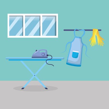 Aletleri vektör çizim grafik tasarım ile boş çamaşır odası