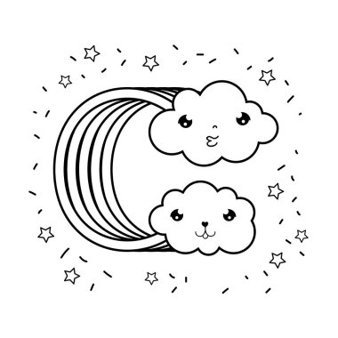 gökkuşağı kawaii karakter vektör çizim tasarımı ile şirin bulut