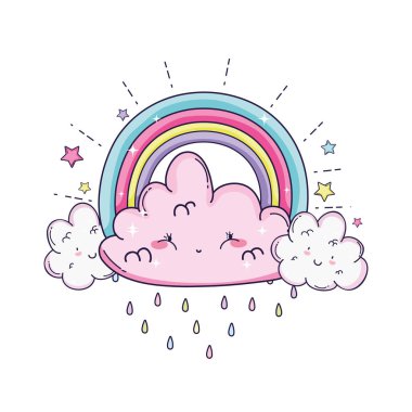 üzgün bulut ve rainbow yıldız sevimli çizgi film vektör çizim grafik tasarım ile