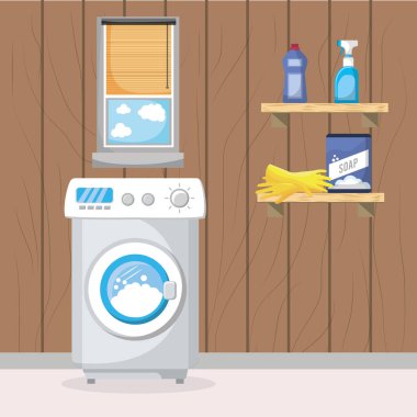 Aletleri vektör çizim grafik tasarım ile boş çamaşır odası