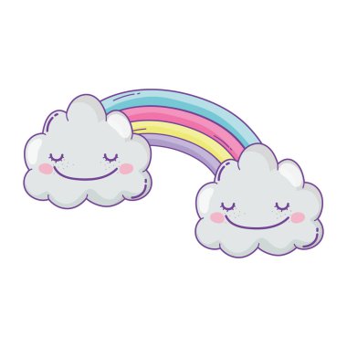 Pastel renkler vektör çizim grafik tasarım üzerinde şirin bulut ve gökkuşağı çizgi film