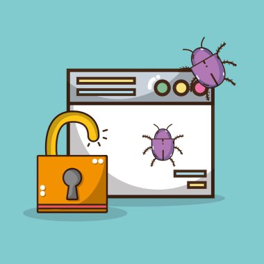 Güvenlik sistemi sembolleri ve teknoloji öğeleri çizgi film illüstrasyon grafik tasarım vektör