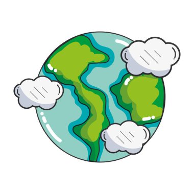 Dünya dünya ve bulutlar karikatür vektör çizim grafik tasarım
