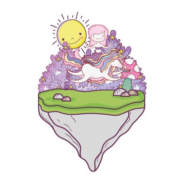 tek boynuzlu at manzara vektör çizim tasarım ile şirin deniz kızı