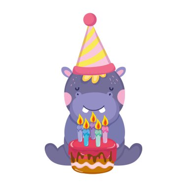 şirin ve küçük fil parti şapka ve tatlı pasta ile çizim tasarım vektör