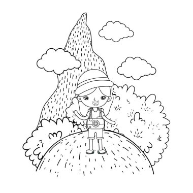 Turist kız manzara vektör çizim tasarım