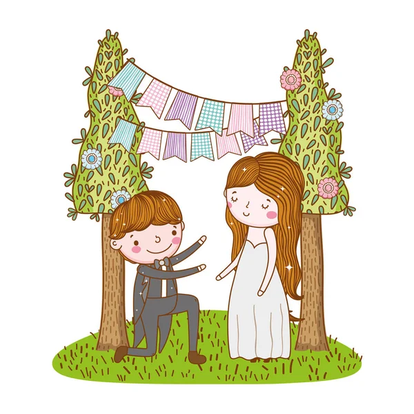 Paar Hochzeit Niedlich Cartoon Vektor Illustration — Stockvektor