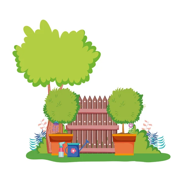 Clôture Bois Avec Arbre Dans Camp Vectoriel Illustration Design — Image vectorielle