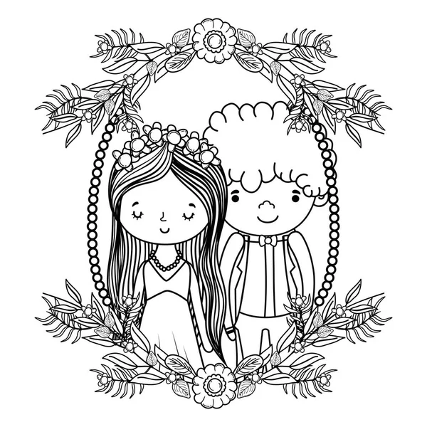 Boda Pareja Corona Decorativa Naturaleza Lindo Vector Dibujos Animados Ilustración — Vector de stock