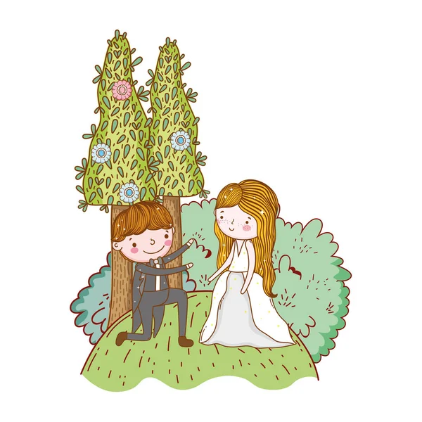 Paar Hochzeit Niedlich Cartoon Vektor Illustration — Stockvektor