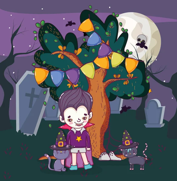 Halloween Celebration Vampire Boy Night Cartoons Vector Illustration Graphic Design — Stock Vector