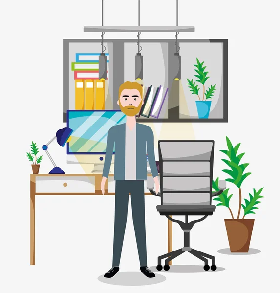 Arbeiter Innerhalb Geschäft Büro Landschaft Cartoon Vektor Illustration Grafik Design — Stockvektor