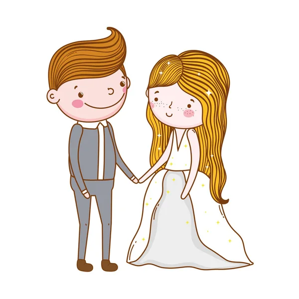 Pár Esküvői Aranyos Rajzfilm Vektor Ilustration — Stock Vector
