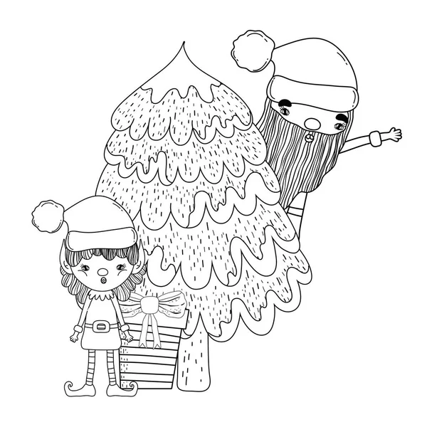 Милий Різдвяний Санта Клаус Помічником Векторний Дизайн Ілюстрації — стоковий вектор
