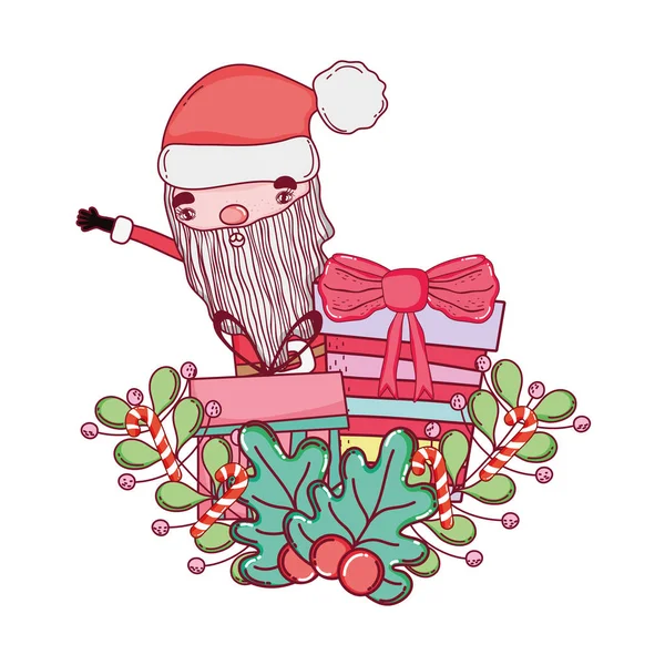 Niedliche Weihnachtsmann Claus Mit Geschenk Geschenk Vektor Illustration Design — Stockvektor