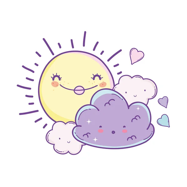 Sol Nubes Sonriendo Con Corazones Dibujos Animados Vector Ilustración Diseño — Archivo Imágenes Vectoriales