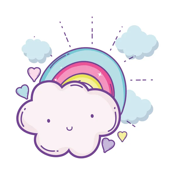 Nube Arco Iris Con Corazones Dibujos Animados Lindo Vector Ilustración — Archivo Imágenes Vectoriales