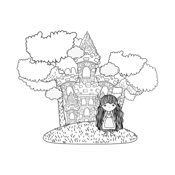 Pequena Fada Bonito Com Castelo Campo Vetor Ilustração Design —  Vetores de Stock