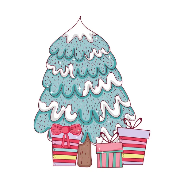 Frohe Weihnachten Baum Mit Geschenken Vektor Illustration Design — Stockvektor