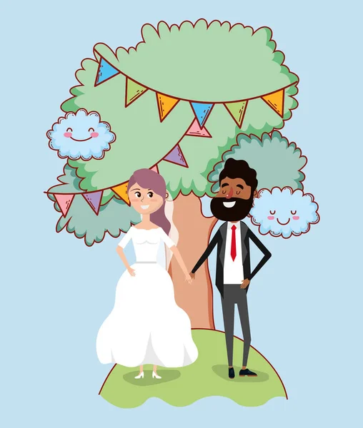 Nur Verheiratet Hochzeitspaar Karte Design Vektor Illustration Grafik Design — Stockvektor
