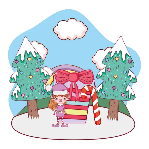 Assistant Santa Mignon Avec Des Cadeaux Dans Conception Illustration Vectorielle — Image vectorielle