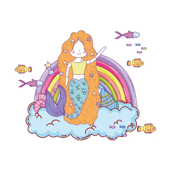 Cute Mermaid Clouds Rainbow Vector Illustration Design — Stock Vector