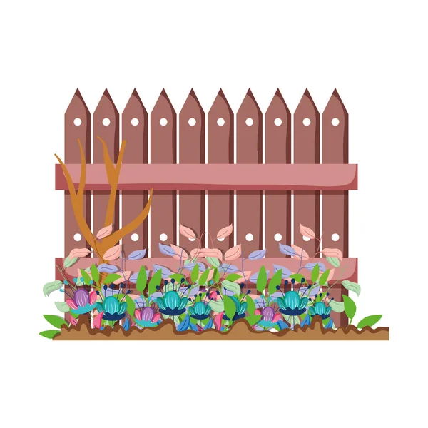 Dřevěný Plot Zahradní Květiny Scénu Vektorové Ilustrace Design — Stockový vektor