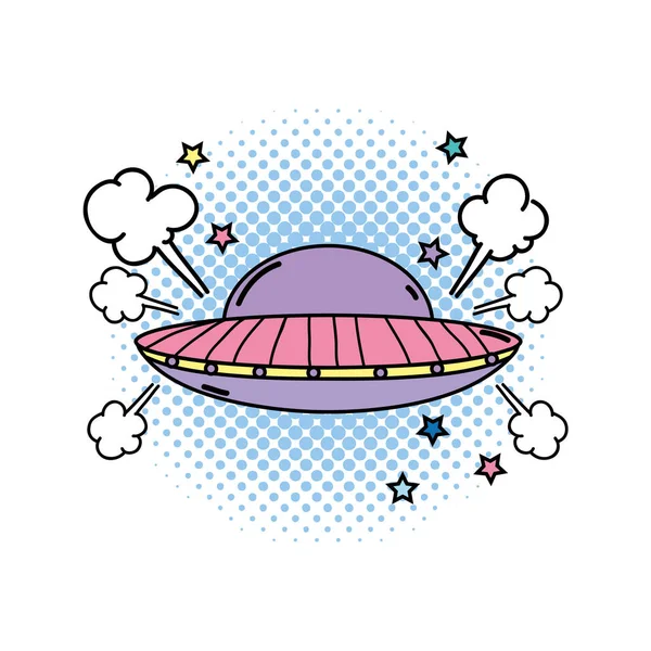 Ufo Vliegende Pop Art Stijl Vector Illustratie Ontwerp — Stockvector