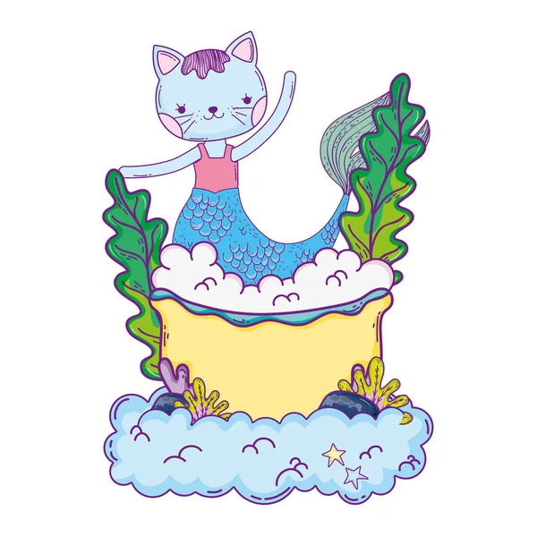 Lindo Purrmaid Bañera Vector Ilustración Diseño — Vector de stock