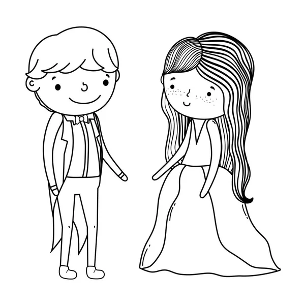 Paar Hochzeit Niedlich Cartoon Vektor Illustration Grafik Design — Stockvektor