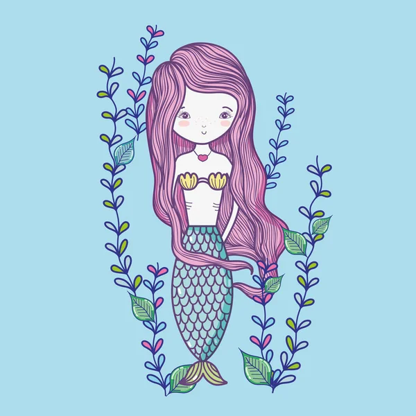 Sirène Dans Les Algues Dessin Mignon Dessin Animé Vectoriel Illustration — Image vectorielle