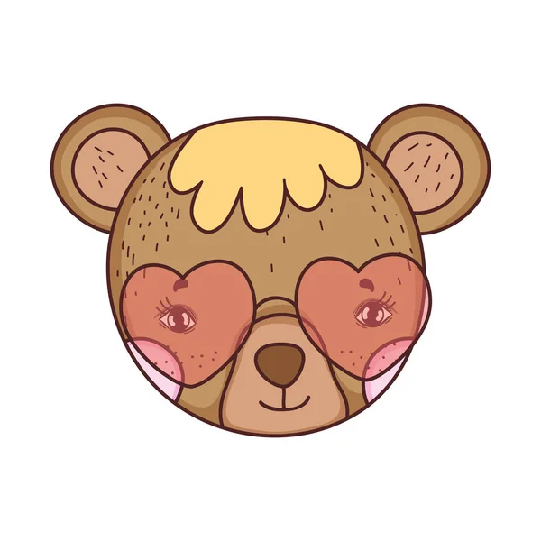 Mignon Petit Ours Avec Coeur Lunettes Soleil Vectoriel Illustration Design — Image vectorielle