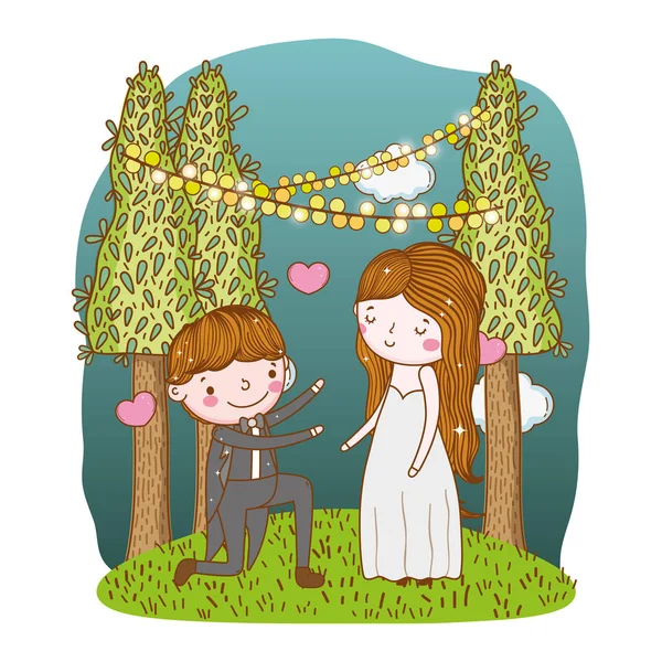 Pareja Boda Lindo Dibujos Animados Vector Ilustración — Vector de stock