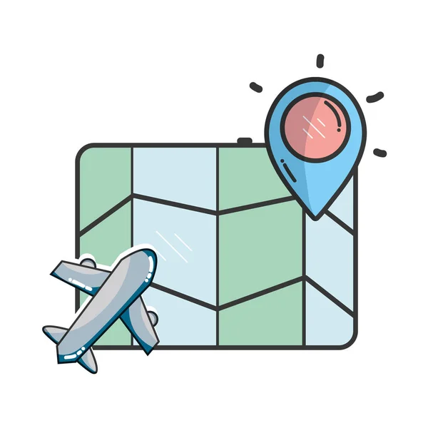 Mapa Viaje Avión Con Ubicación Pin Vector Ilustración Diseño Gráfico — Archivo Imágenes Vectoriales