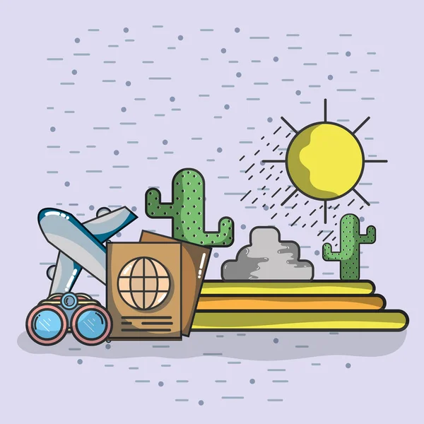 Elementos Vacaciones Viajes Caricaturas Vector Ilustración Diseño Gráfico — Vector de stock