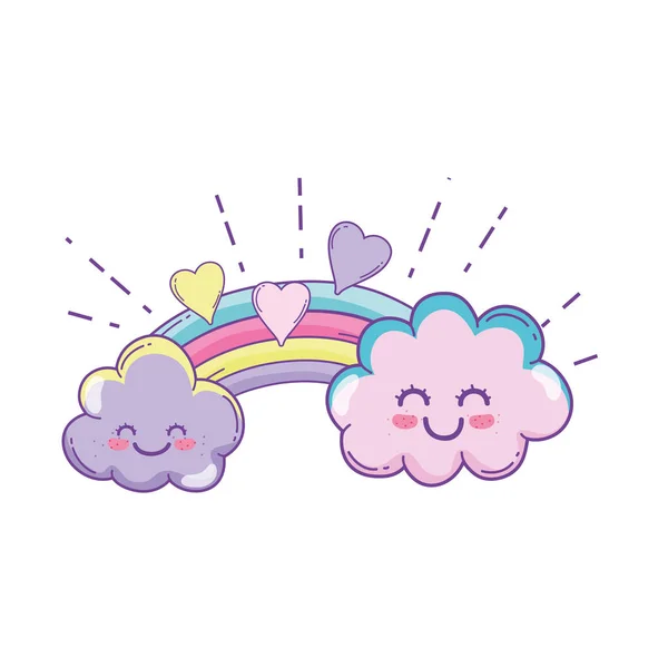 Χαριτωμένο Σύννεφα Και Ουράνιο Τόξο Κινούμενα Σχέδια Παστέλ Χρώματα — Διανυσματικό Αρχείο