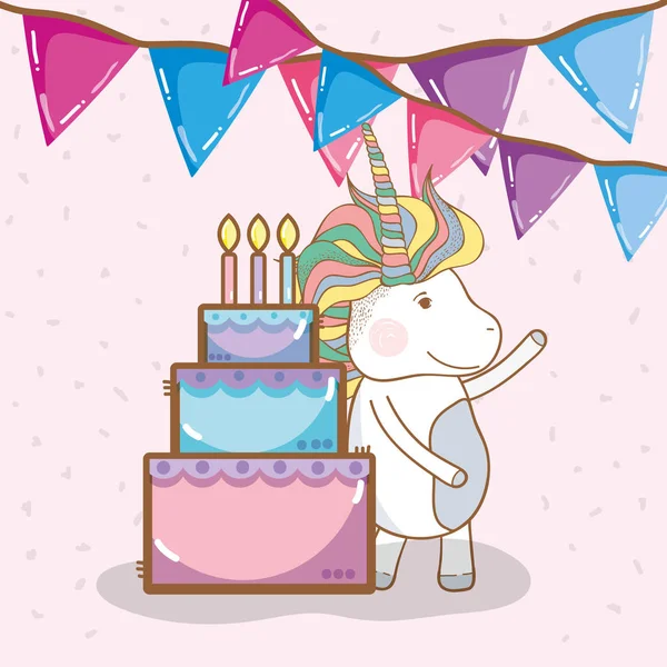 Fiesta Cumpleaños Los Niños Con Unicornio Vector Dibujos Animados Ilustración — Archivo Imágenes Vectoriales