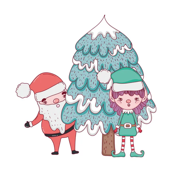 Carino Natale Babbo Natale Con Albero Pino Vettore Illustrazione Design — Vettoriale Stock