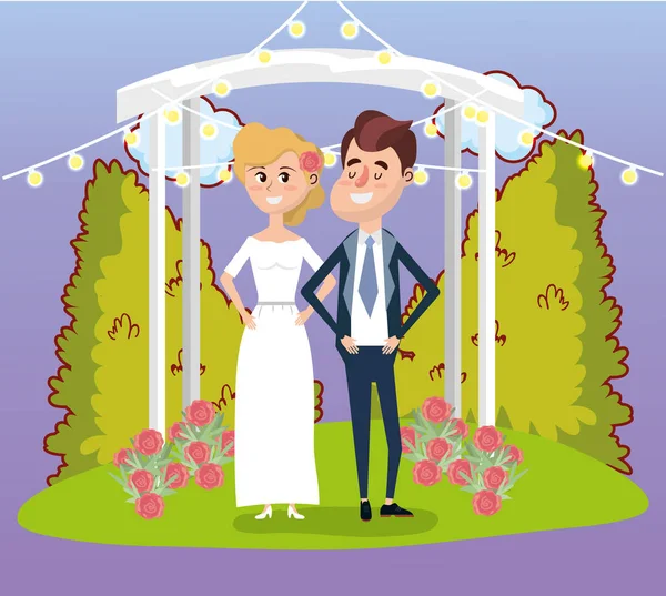 Recién Casado Pareja Boda Tarjeta Diseño Vector Ilustración Diseño Gráfico — Archivo Imágenes Vectoriales