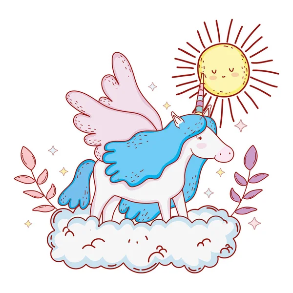 Cute Fairytale Unicorn Clouds Sun Vector Illustration Design — Stock Vector