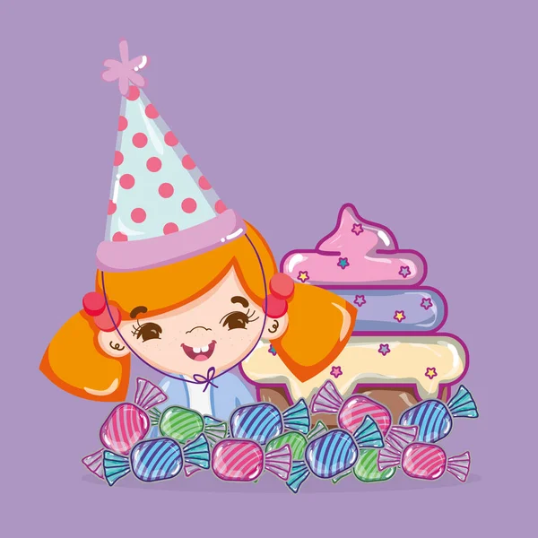 Chica Con Caramelos Cupcake Dibujos Animados Vector Ilustración Diseño Gráfico — Vector de stock