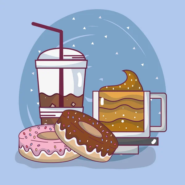 Пейте Смузи Пончики Десерты Векторные Иллюстрации Графический Дизайн — стоковый вектор