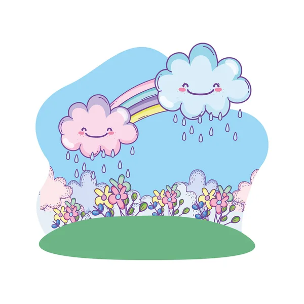 Χαριτωμένο Τοπίο Σύννεφα Και Ουράνιο Τόξο Διάνυσμα Καρτούν Εικονογράφηση Graphic — Διανυσματικό Αρχείο