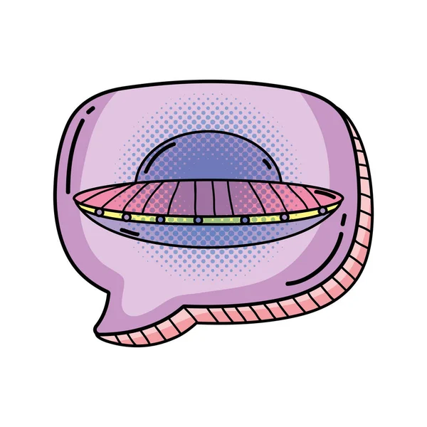 Ufo Vuelo Con Burbuja Del Habla Pop Arte Estilo Vector — Archivo Imágenes Vectoriales