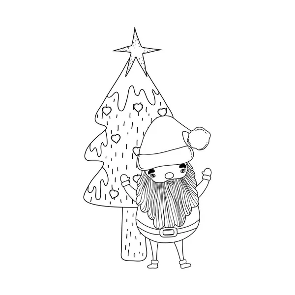 Lindo Navidad Santa Claus Con Árbol Pino Vector Ilustración Diseño — Vector de stock