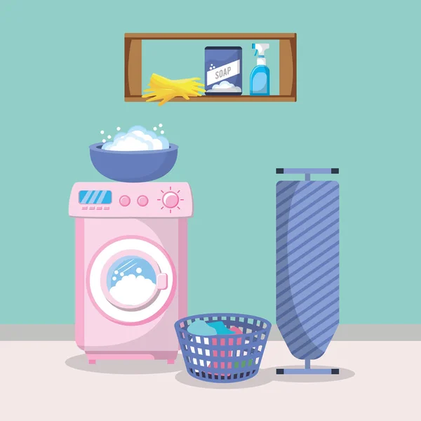 Ruang Cuci Kosong Dengan Peralatan Vektor Gambar Desain - Stok Vektor