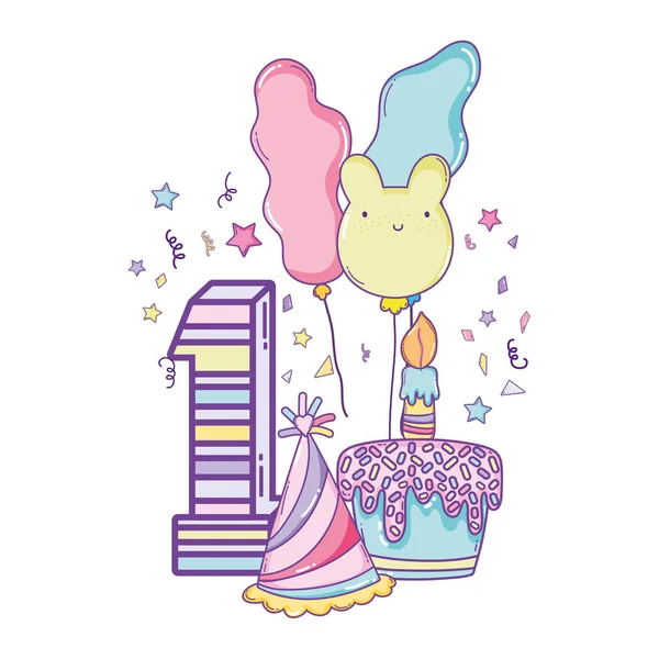 Alles Gute Zum Geburtstag Nummer Eins Mit Kuchen Und Luftballons — Stockvektor